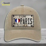 I Love Paris Novelty License Plate Hat Unconstructed Cotton / Khaki