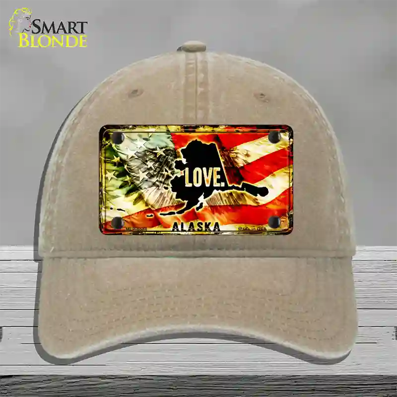 Alaska Love Novelty License Plate Hat Unconstructed Cotton / Khaki