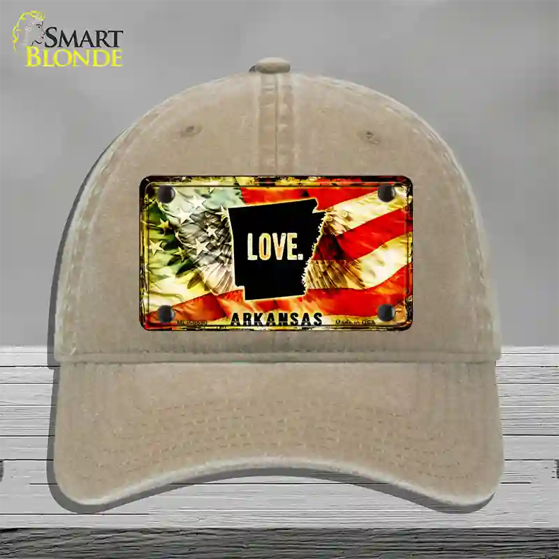 Arkansas Love Novelty License Plate Hat Unconstructed Cotton / Khaki