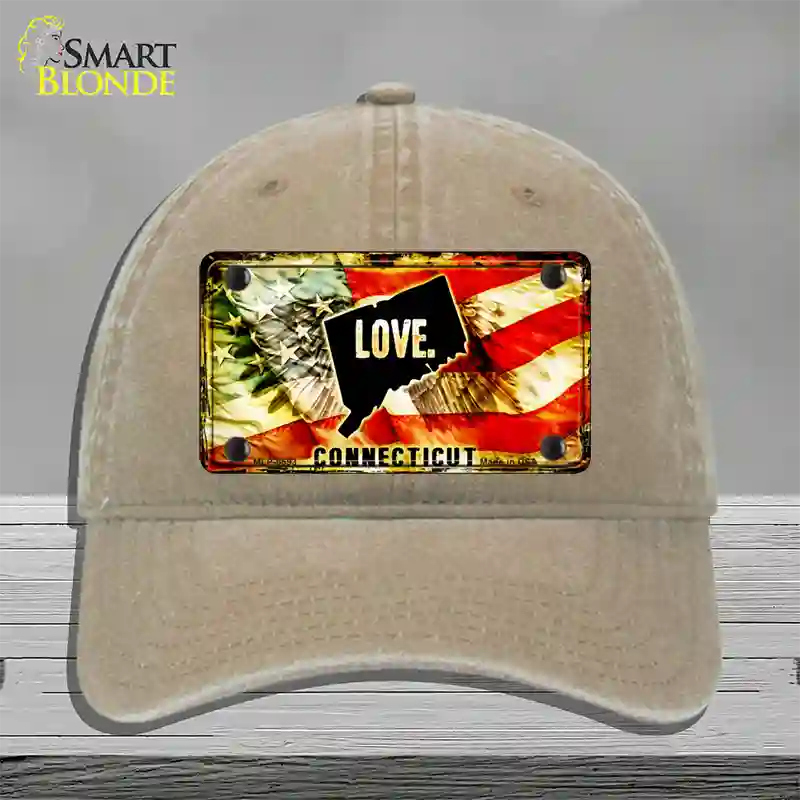 Connecticut Love Novelty License Plate Hat Unconstructed Cotton / Khaki