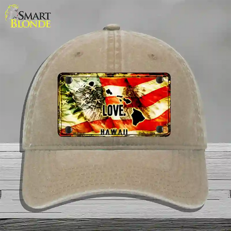 Hawaii Love Novelty License Plate Hat Unconstructed Cotton / Khaki