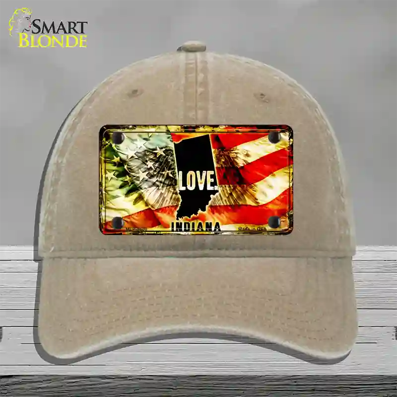 Indiana Love Novelty License Plate Hat Unconstructed Cotton / Khaki