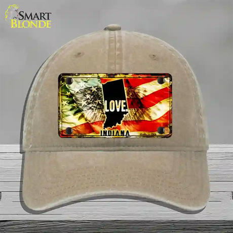 Indiana Love Novelty License Plate Hat Unconstructed Cotton / Khaki