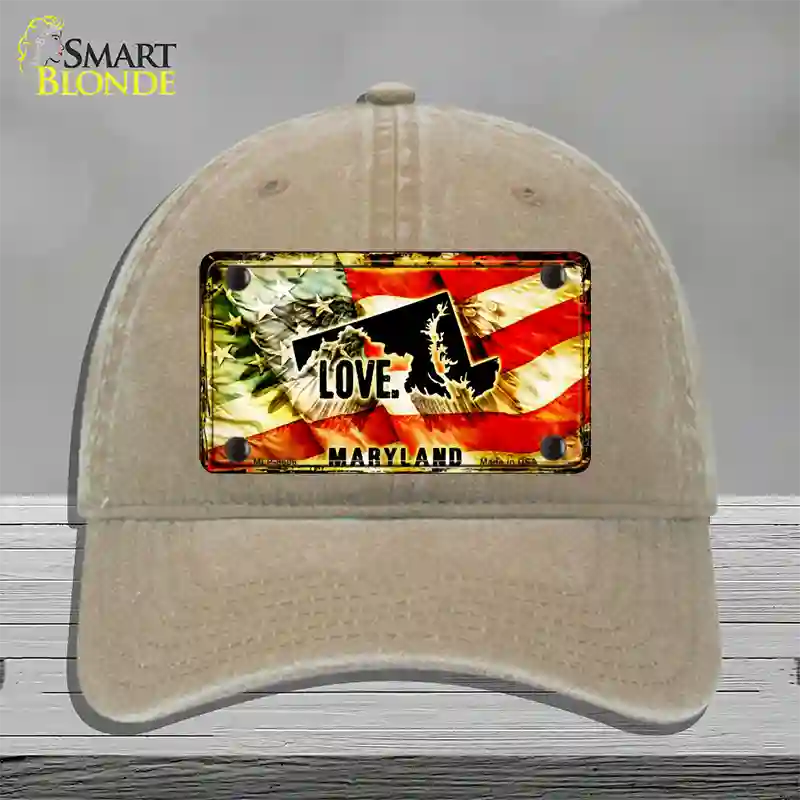 Maryland Love Novelty License Plate Hat Unconstructed Cotton / Khaki