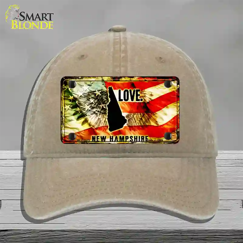 New Hampshire Love Novelty License Plate Hat Unconstructed Cotton / Khaki