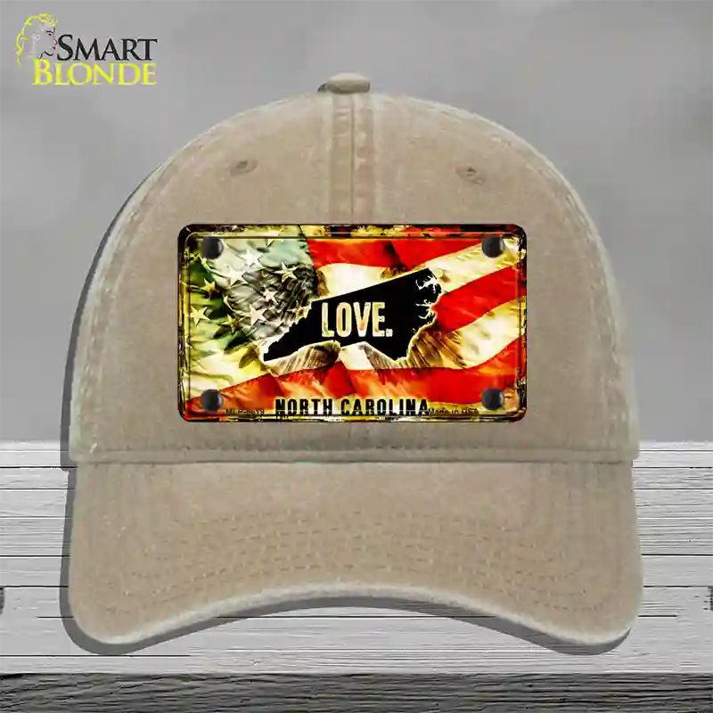 North Carolina Love Novelty License Plate Hat Unconstructed Cotton / Khaki