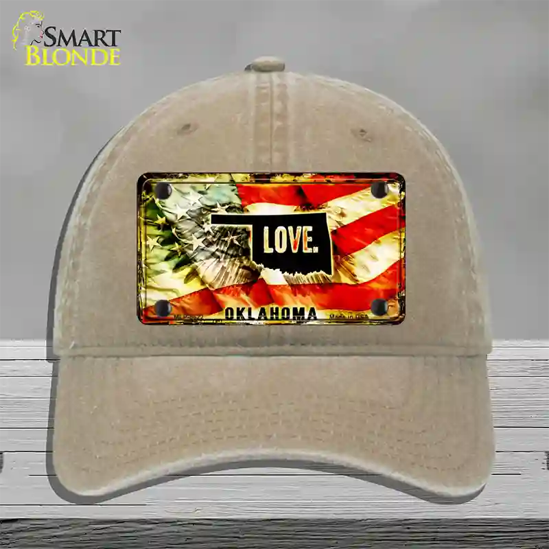 Oklahoma Love Novelty License Plate Hat Unconstructed Cotton / Khaki