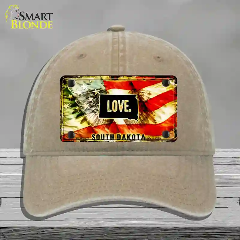 South Dakota Love Novelty License Plate Hat Unconstructed Cotton / Khaki