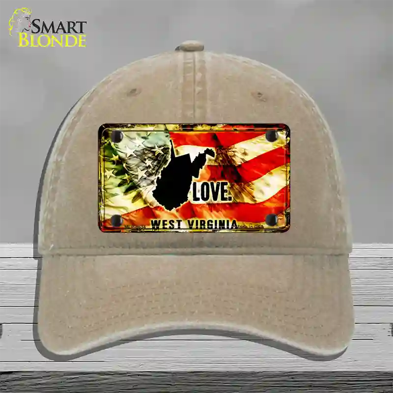 West Virginia Love Novelty License Plate Hat Unconstructed Cotton / Khaki