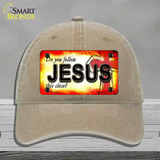 Follow Jesus This Close Novelty License Plate Hat Unconstructed Cotton / Khaki