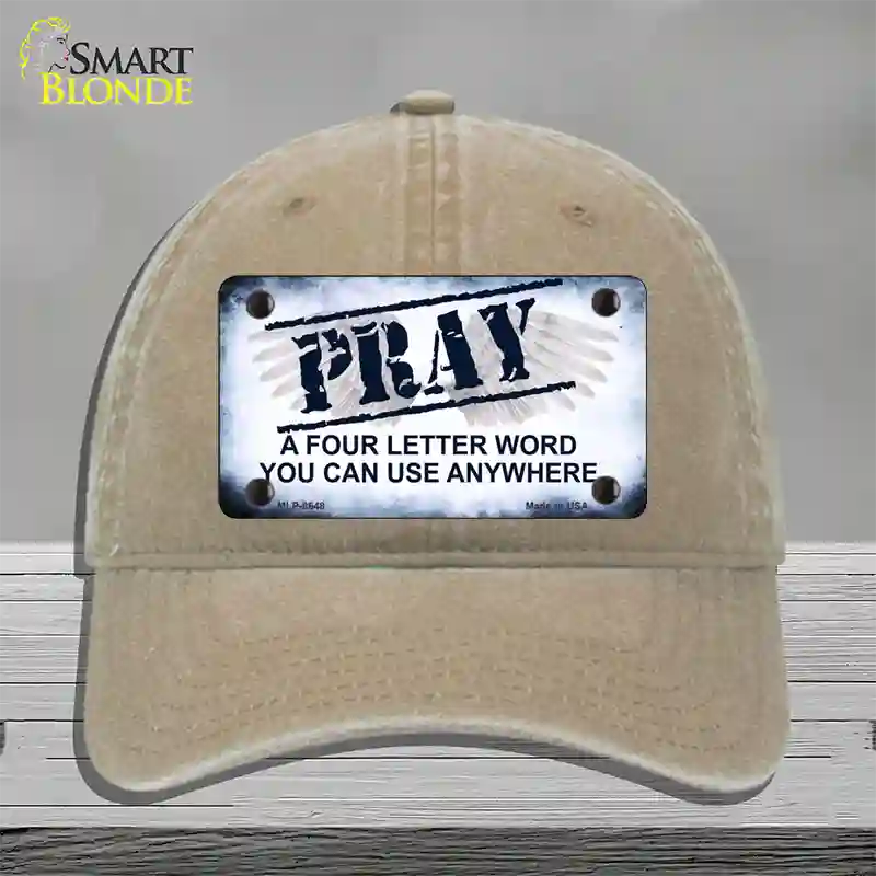 Pray Novelty License Plate Hat Unconstructed Cotton / Khaki