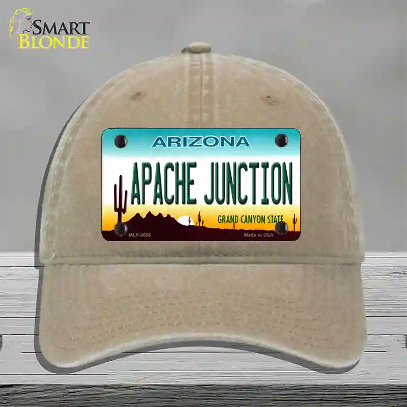 Apache Junction Arizona Novelty License Plate Hat Unconstructed Cotton / Khaki