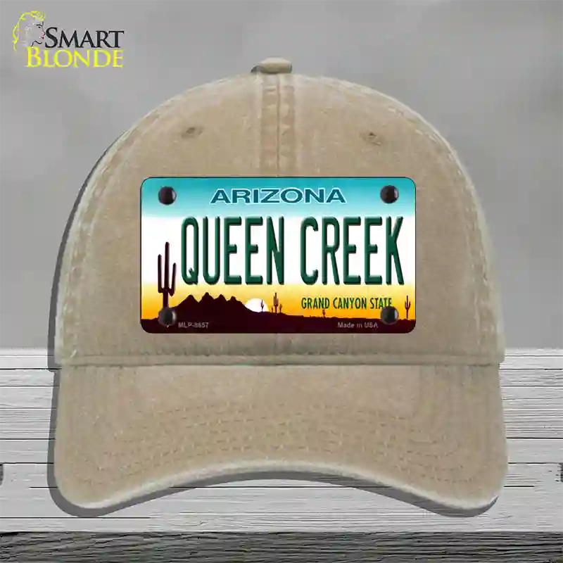 Queen Creek Arizona Novelty License Plate Hat Unconstructed Cotton / Khaki