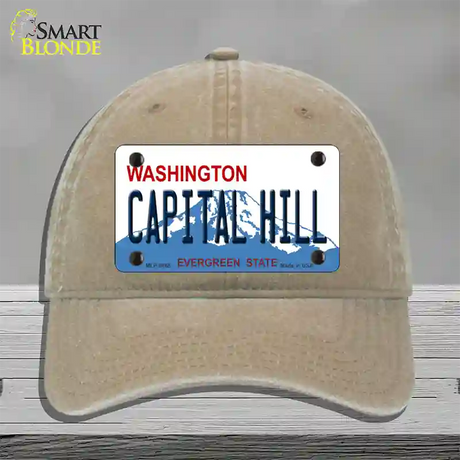 Capital Hill Washington Novelty License Plate Hat Unconstructed Cotton / Khaki