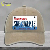 Snoqualmie Washington Novelty License Plate Hat Unconstructed Cotton / Khaki