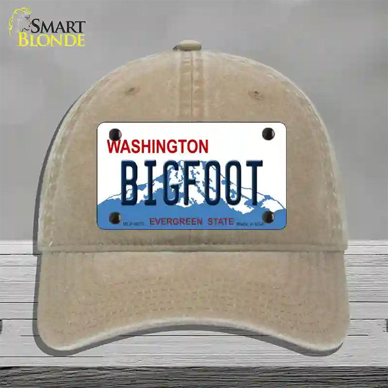 Bigfoot Washington Novelty License Plate Hat Unconstructed Cotton / Khaki