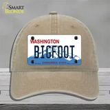 Bigfoot Washington Novelty License Plate Hat Unconstructed Cotton / Khaki