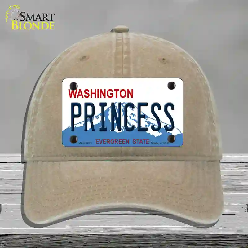 Princess Washington Novelty License Plate Hat Unconstructed Cotton / Khaki