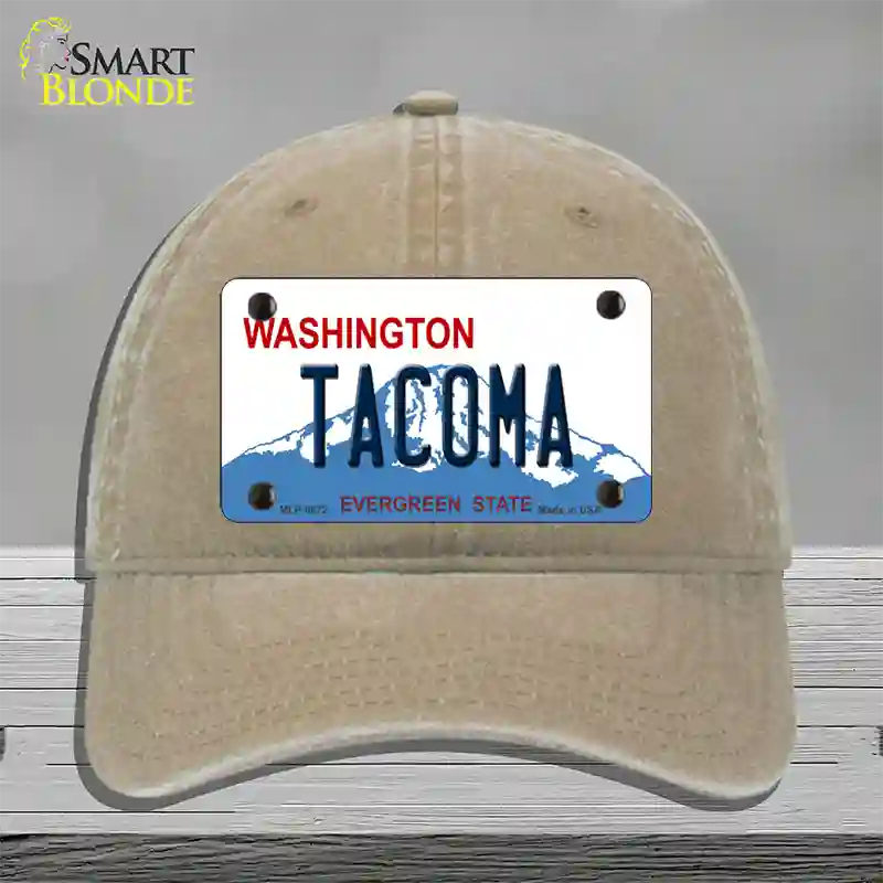 Tacoma Washington Novelty License Plate Hat Unconstructed Cotton / Khaki