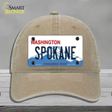 Spokane Washington Novelty License Plate Hat Unconstructed Cotton / Khaki