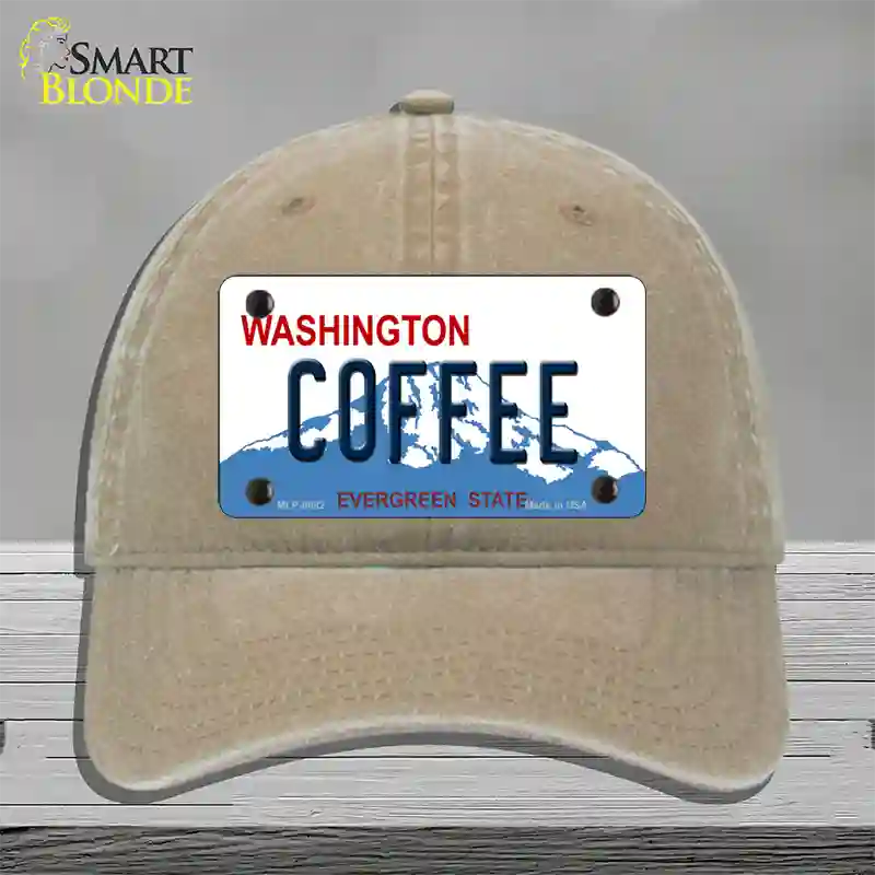 Coffee Washington Novelty License Plate Hat Unconstructed Cotton / Khaki