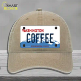 Coffee Washington Novelty License Plate Hat Unconstructed Cotton / Khaki