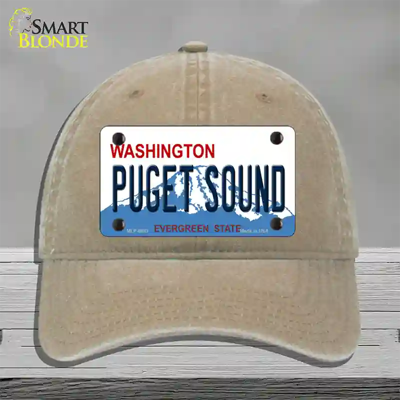 Puget Sound Washington Novelty License Plate Hat Unconstructed Cotton / Khaki