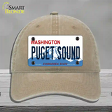 Puget Sound Washington Novelty License Plate Hat Unconstructed Cotton / Khaki