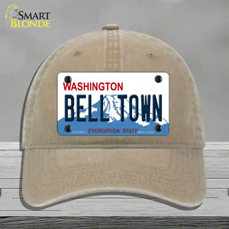 Bell Town Washington Novelty License Plate Hat Unconstructed Cotton / Khaki