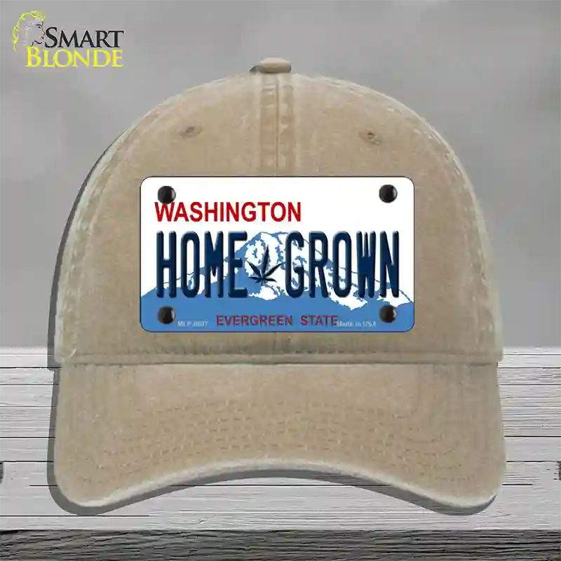 Home Grown Washington Novelty License Plate Hat Unconstructed Cotton / Khaki