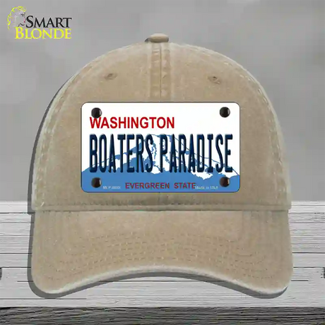 Boaters Paradise Washington Novelty License Plate Hat Unconstructed Cotton / Khaki