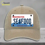 Seafood Washington Novelty License Plate Hat Unconstructed Cotton / Khaki