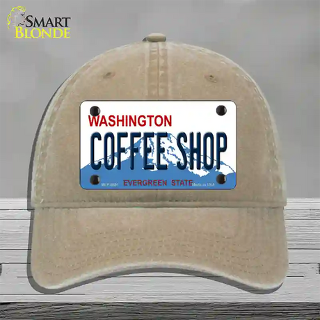 Coffee Shop Washington Novelty License Plate Hat Unconstructed Cotton / Khaki