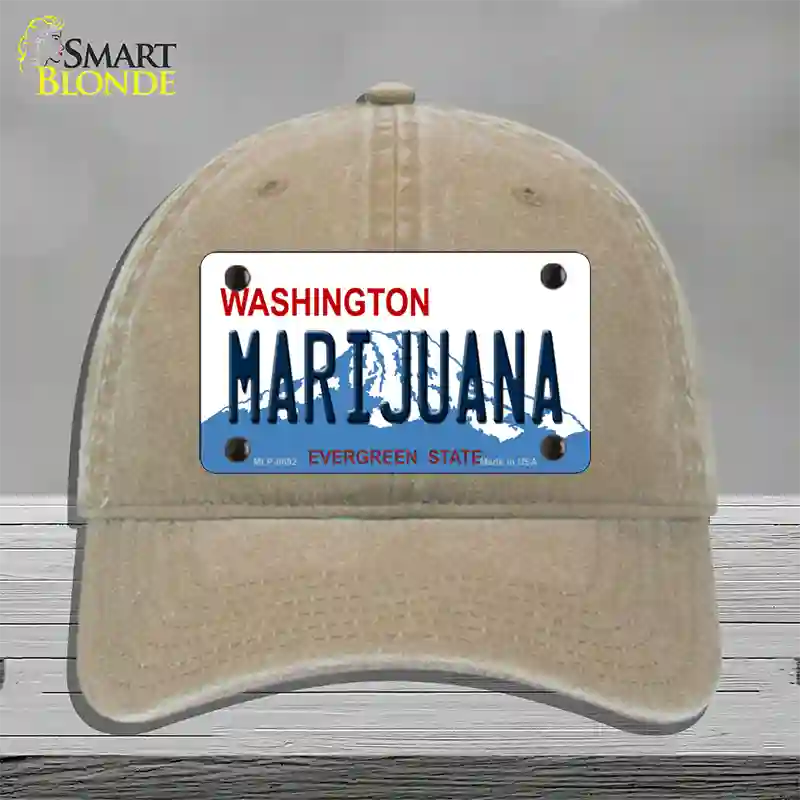 Marijuana Washington Novelty License Plate Hat Unconstructed Cotton / Khaki