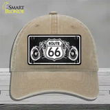 Route 66 With Bikes Novelty License Plate Hat Unconstructed Cotton / Khaki