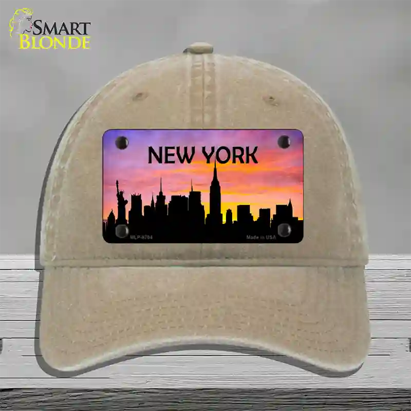 New York Silhouette Novelty License Plate Hat Unconstructed Cotton / Khaki