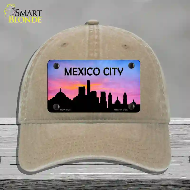 Mexico City Silhouette Novelty License Plate Hat Unconstructed Cotton / Khaki