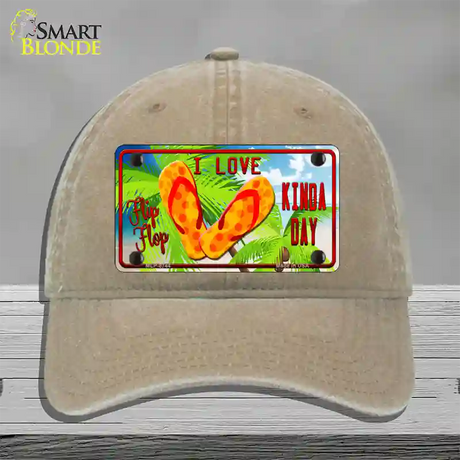 I Love Flip Flop Novelty License Plate Hat Unconstructed Cotton / Khaki