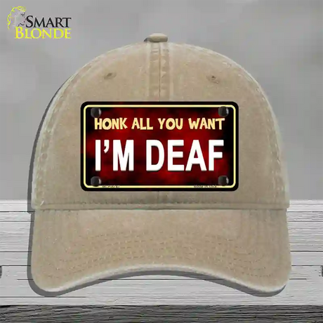 Honk All You Want Novelty License Plate Hat Unconstructed Cotton / Khaki