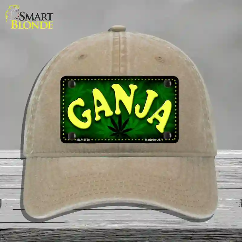 Ganja Novelty License Plate Hat Unconstructed Cotton / Khaki