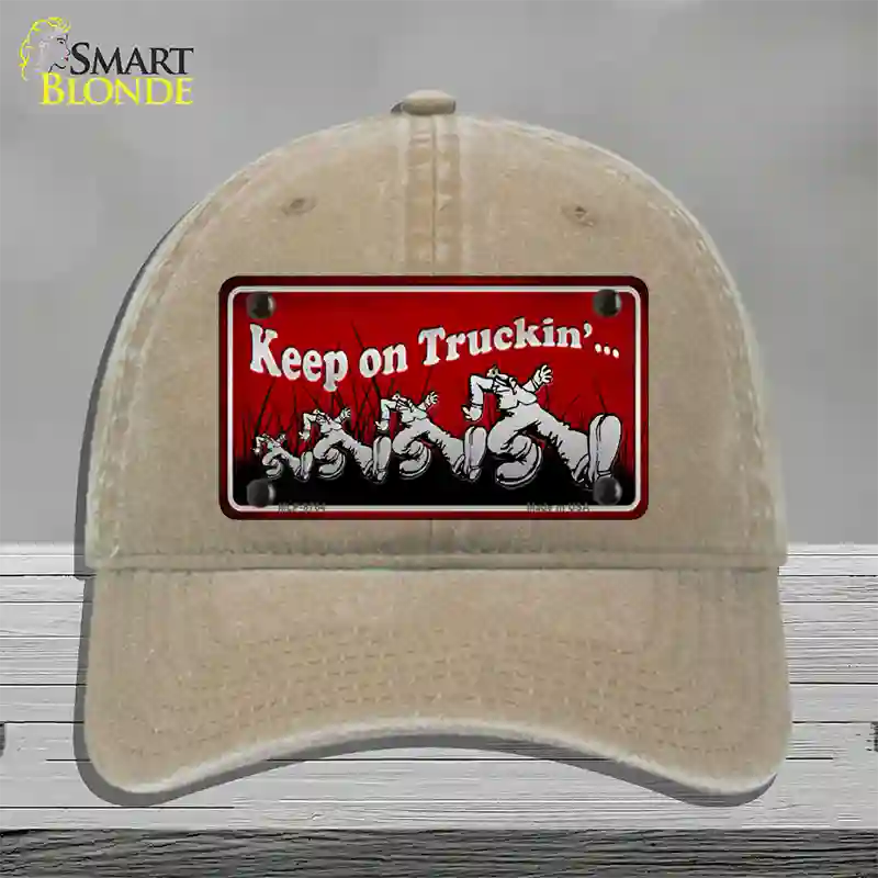 Keep On Trucking Novelty License Plate Hat Unconstructed Cotton / Khaki