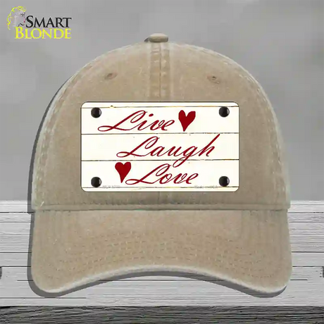 Live, Laugh, Love Novelty License Plate Hat Unconstructed Cotton / Khaki