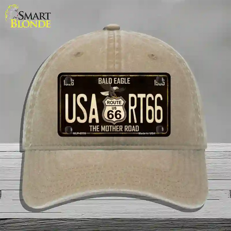 Bald Eagle Route 66 Novelty License Plate Hat Unconstructed Cotton / Khaki