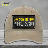 Hows My Driving Novelty License Plate Hat Unconstructed Cotton / Khaki