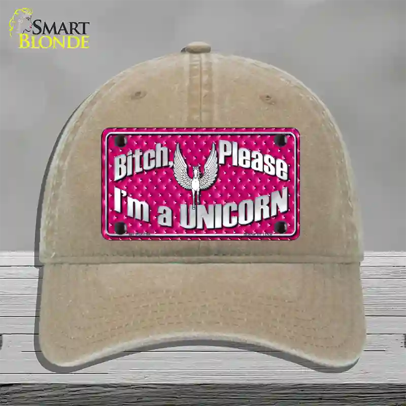 Bitch Please Novelty License Plate Hat Unconstructed Cotton / Khaki