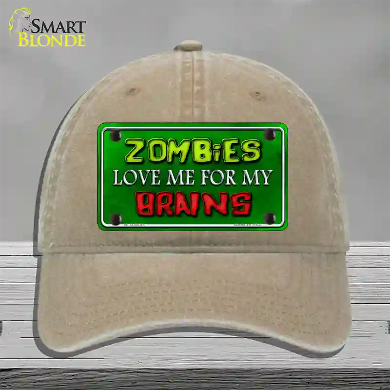 Zombies Love Me Novelty License Plate Hat Unconstructed Cotton / Khaki