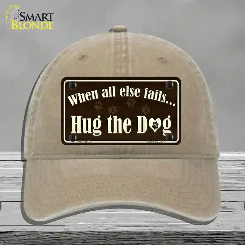 Hug The Dog Novelty License Plate Hat Unconstructed Cotton / Khaki