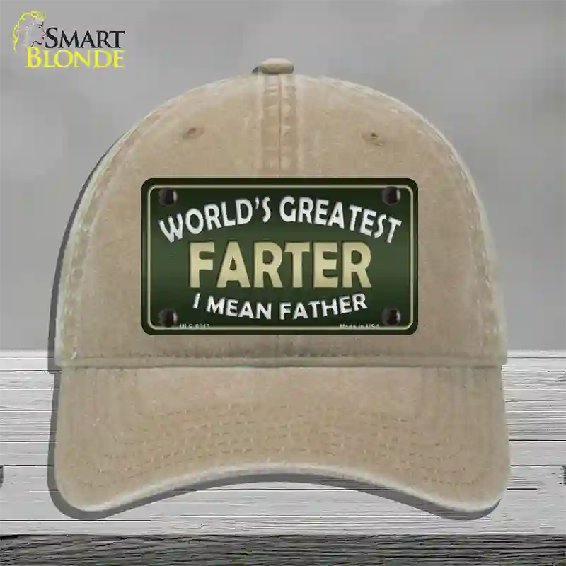 Greatest Farter Novelty License Plate Hat Unconstructed Cotton / Khaki