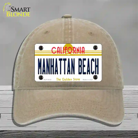 Manhattan Beach CA Novelty License Plate Hat Unconstructed Cotton / Khaki