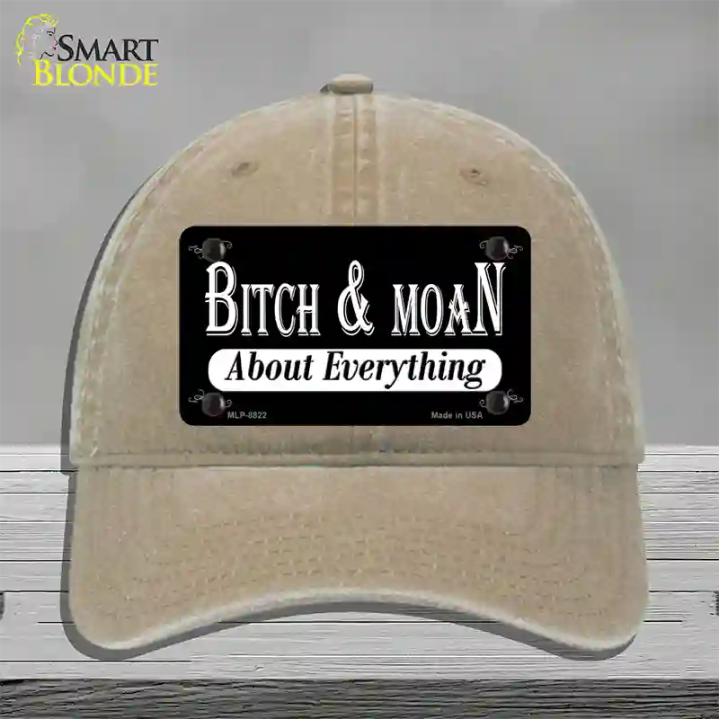 Bitch And Moan Novelty License Plate Hat Unconstructed Cotton / Khaki